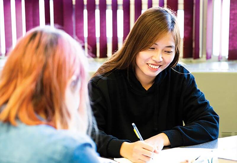 Students in business training environment