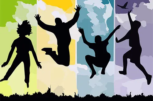 silouhette of excited students jumping